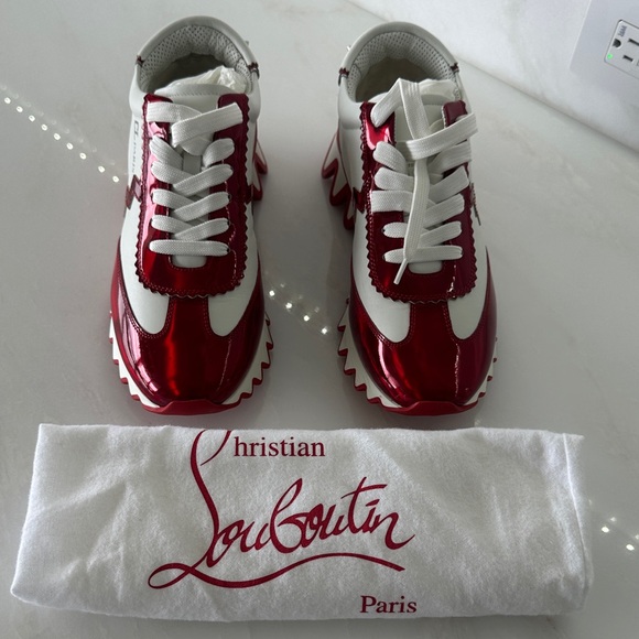 Christian Louboutin Shoes - Christian Louboutin Loubishark Red and White Metallic Sneakers 39.5 / 8.5 - 9